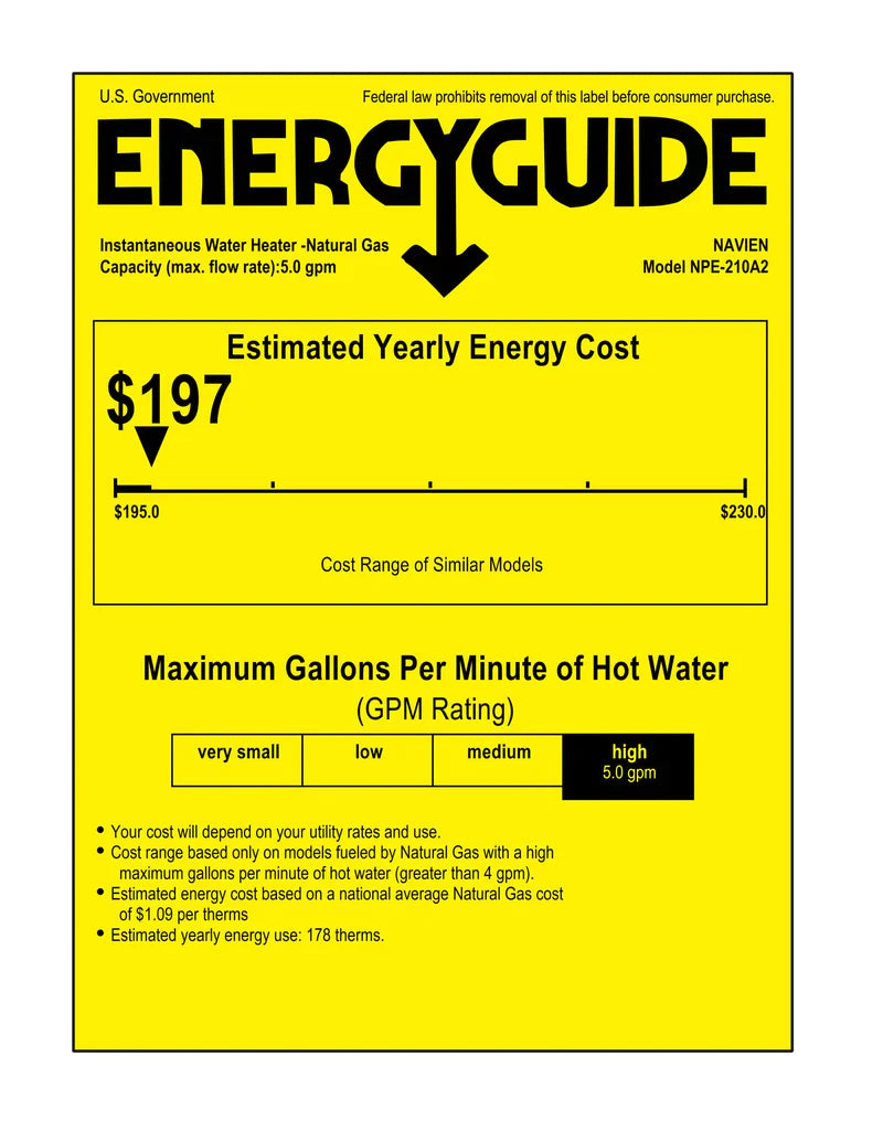 Navien NPE-210A2   High efficiency Condensing Tankless Water Heater
