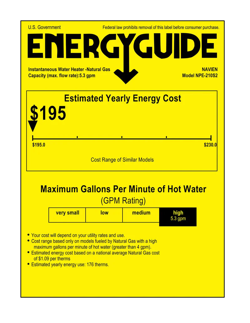 Navien NPE-210S2   High efficiency Condensing Tankless Water Heater