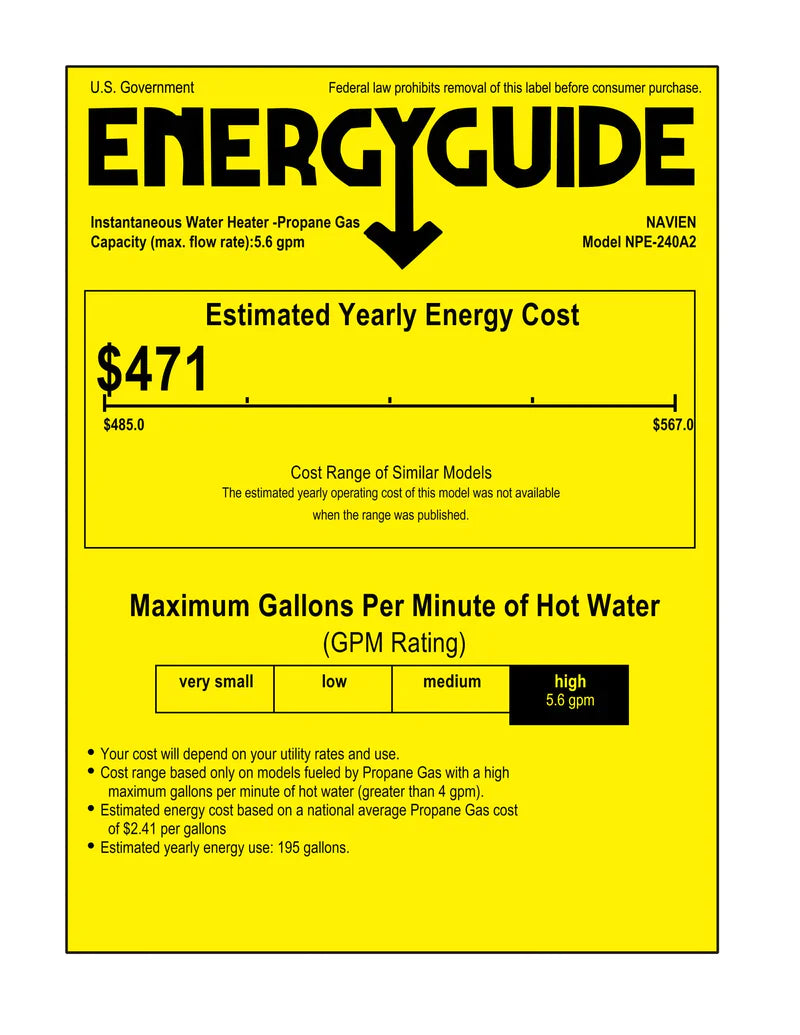 Navien NPE-240A2    High efficiency Condensing Tankless Water Heater
